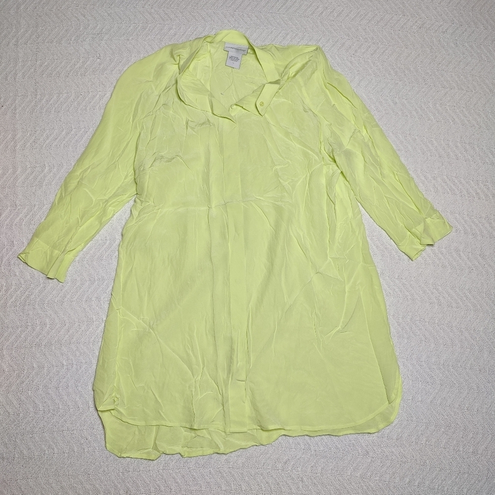 Soft Surroundings  100% Silk Tunic Top 3/4 Sleeve Lime Green Women's Size L NWOT